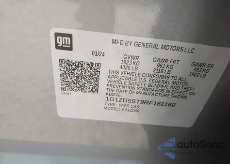 2024 Chevrolet Malibu Fwd 1Lt из США, поврежденный, VIN 1G1ZD5ST9RF161160